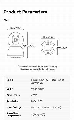 ����� ����� ������� Baseus 2K ��� Security P1 Lite Indoor Camera 2K - �������� ������