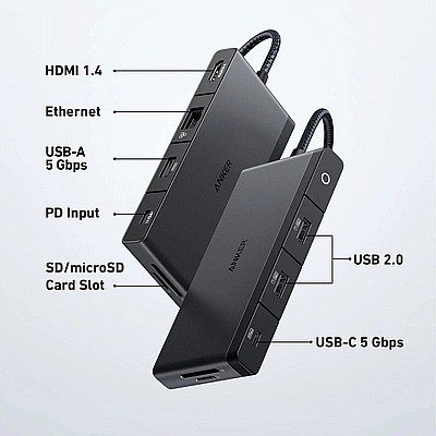���� USB-C ���� 9 ������ ������ Anker HDMI ���� Anker 552 USB-C Hub (9-in-1, 4K HDMI) A8373H11