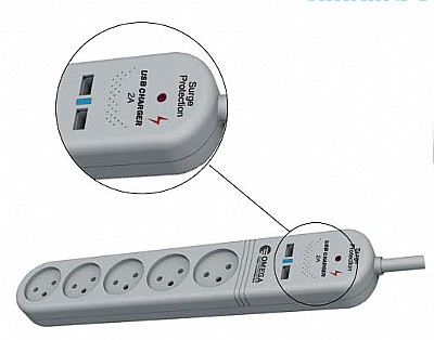 ��� ����� �� ��� Omega ��� 5 ������ �� 2 ������ USB 2A ���� ����� 1 ��� OMEGA OM-QDG5-2A